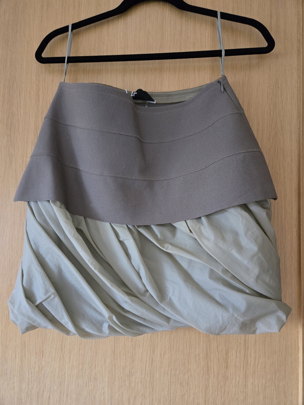 Two-Tone Draped Mini Skirt in Gray and Sage